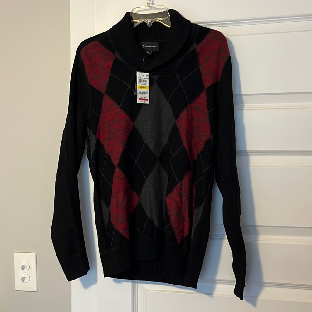 NEW WITH TAGS - Medium INC argyle sweater with shawl collar.